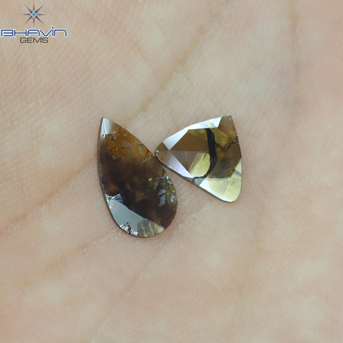 1.26 CT/2 Pcs Natural Pear Slice Diamond Brown Color Clarity I3 (11.95 MM)