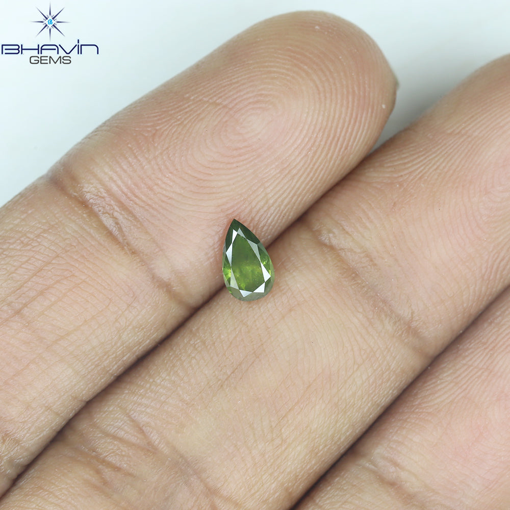 0.23 CT ペアシェイプ ナチュラル ダイヤモンド グリーン カラー I2 クラリティ (6.27 MM)