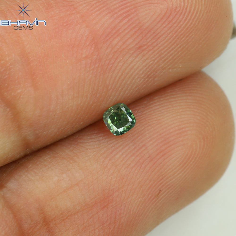 0.10 CT Cushion Shape Natural Loose Diamond Enhanced Green Color SI2 Clarity (2.50 MM)
