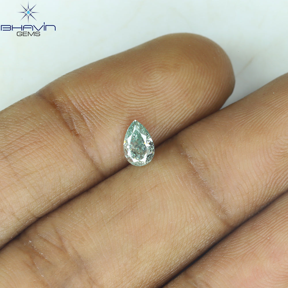 0.42 CT Pear Shape Natural Diamond Green Color SI1 Clarity (5.80 MM)