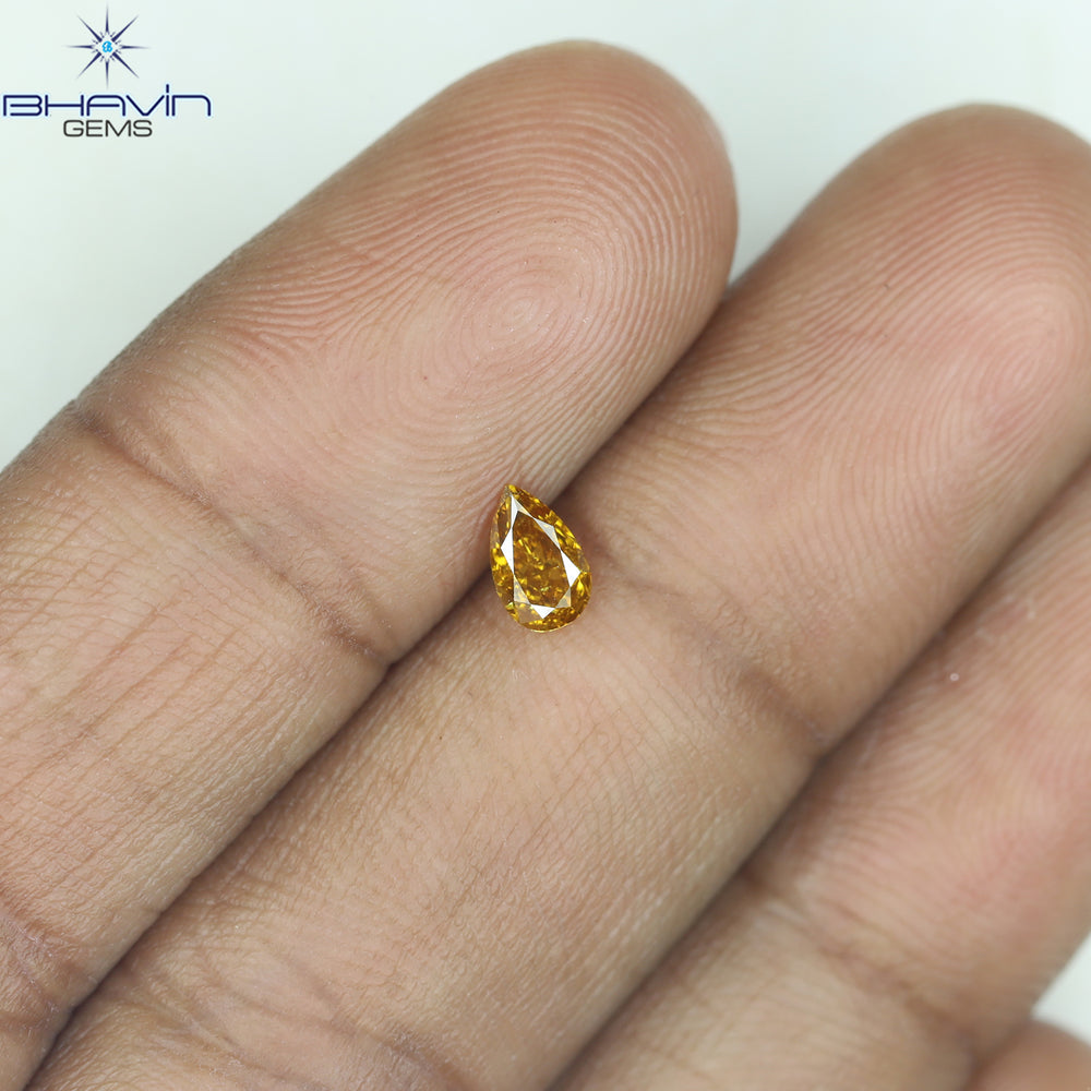 0.29 CT Pear Shape Natural Diamond Orange Color VS2 Clarity (5.36 MM)