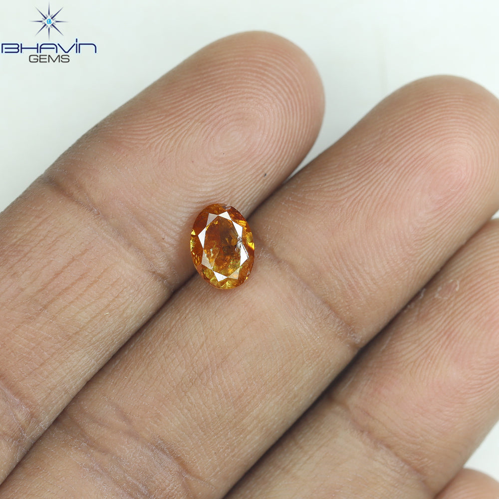 1.02 CT Oval Shape Natural Diamond Orange Color I3 Clarity (7.04 MM)