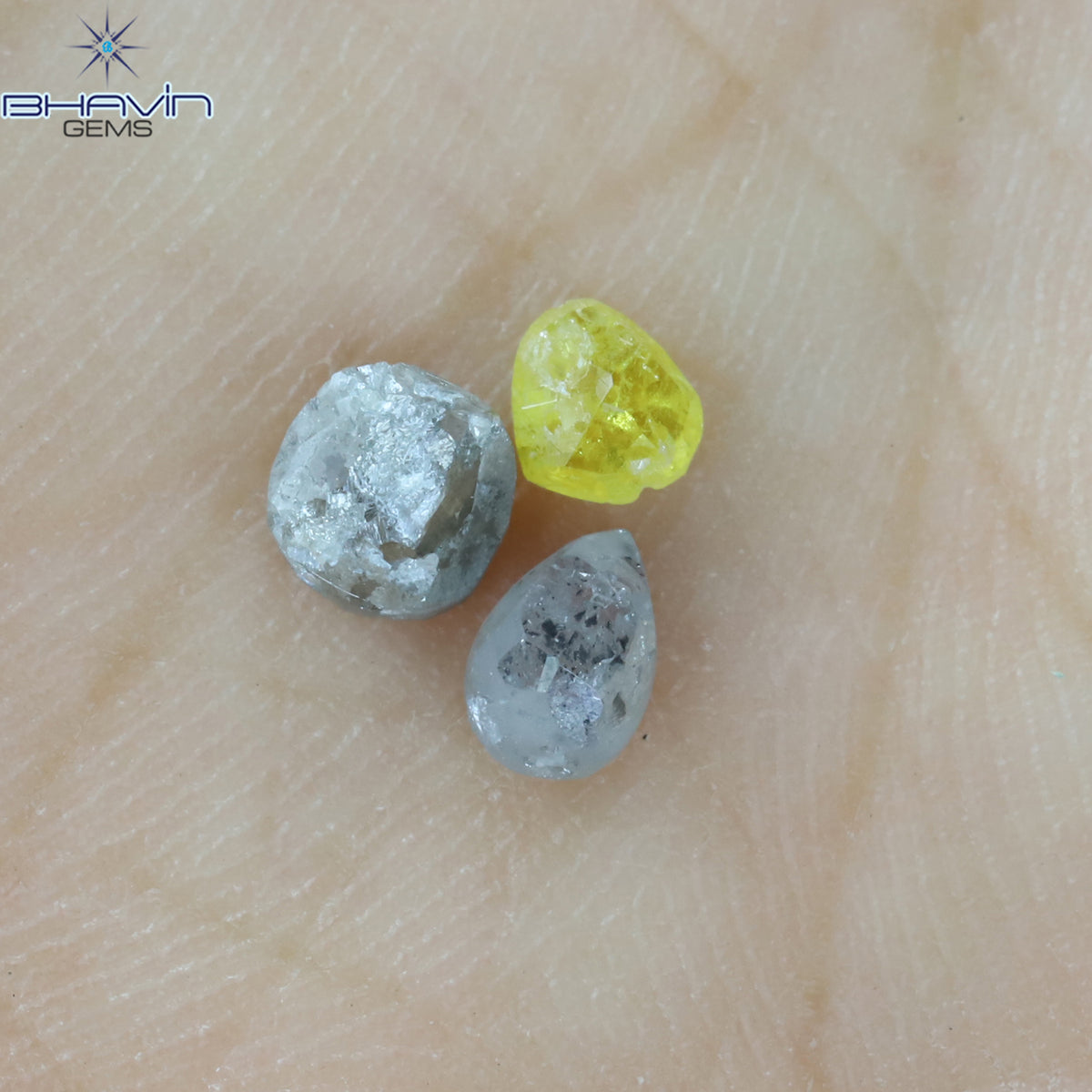 0.87 CT/3 Pcs Natural Uncut Diamond Mix Color Clarity I3 (4.00 MM)
