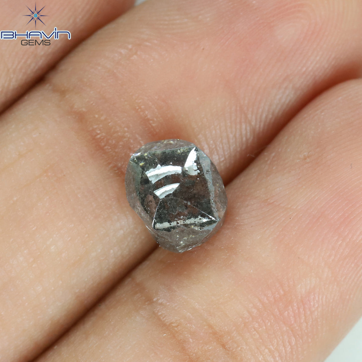 2.63 CT ラフシェイプ 天然ダイヤモンド ブラックグレー（ソルトアンドパッパー）カラー I3 クラリティ（7.68 MM）