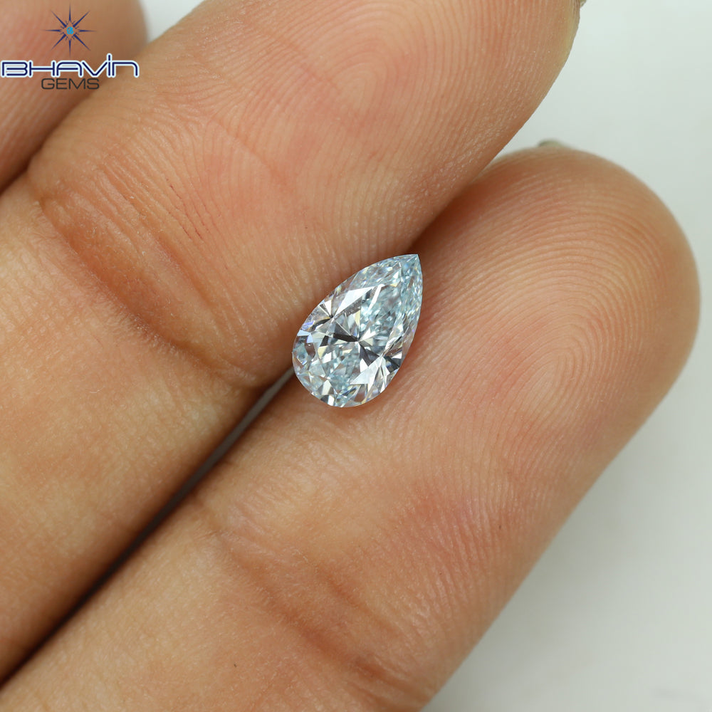 0.63 CT Pear Shape Natural Diamond Blue Color VS2 Clarity (7.44 MM)