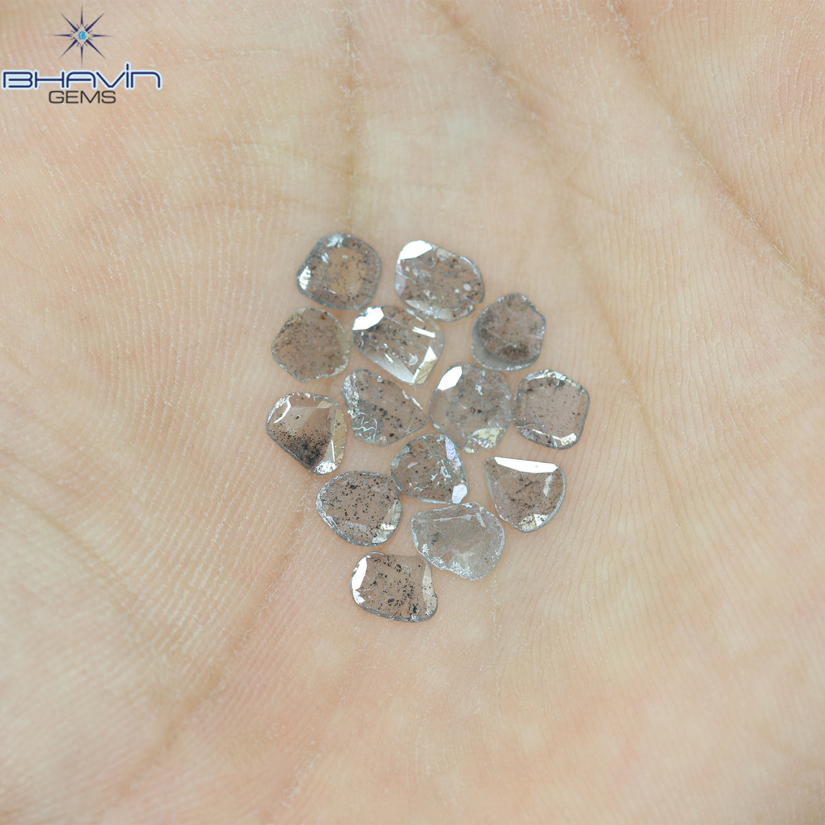 1.35 CT/2 ピース スライス形状 天然ダイヤモンド ソルト アンド ペッパー カラー I3 クラリティ (9.55 MM)