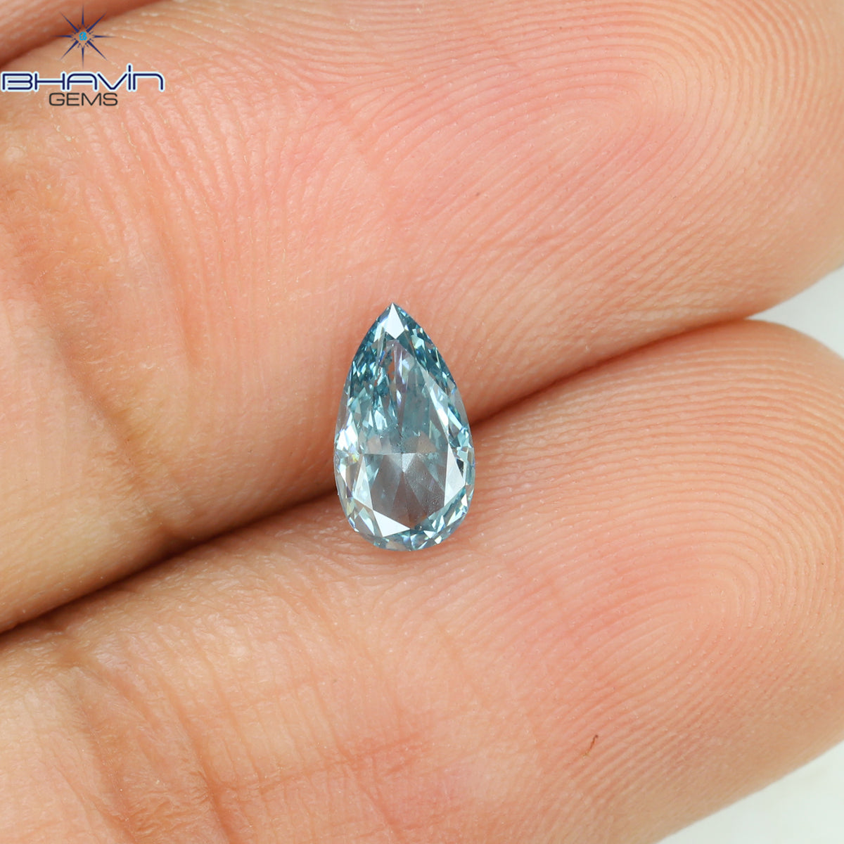 0.41 CT Natural Pear Diamond Enhanced Intense Blue Color Clarity VS1 (6.56 MM)