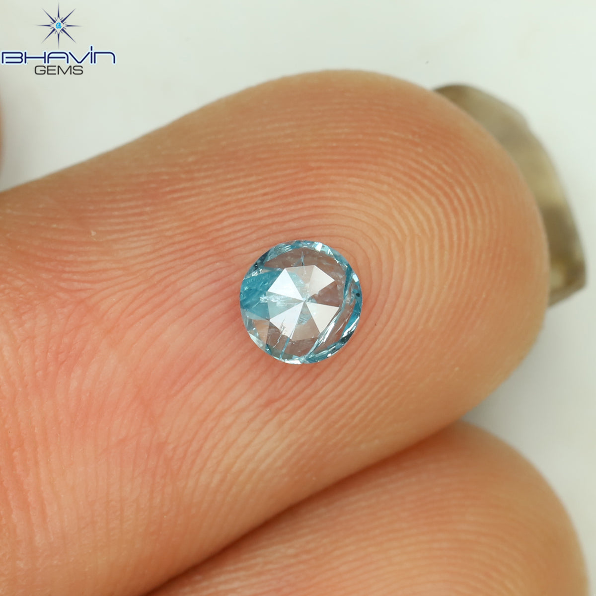 0.18 CT Natural Round Rose Cut Diamond Enhanced Intense Blue Color Clarity I2 (3.93 MM)