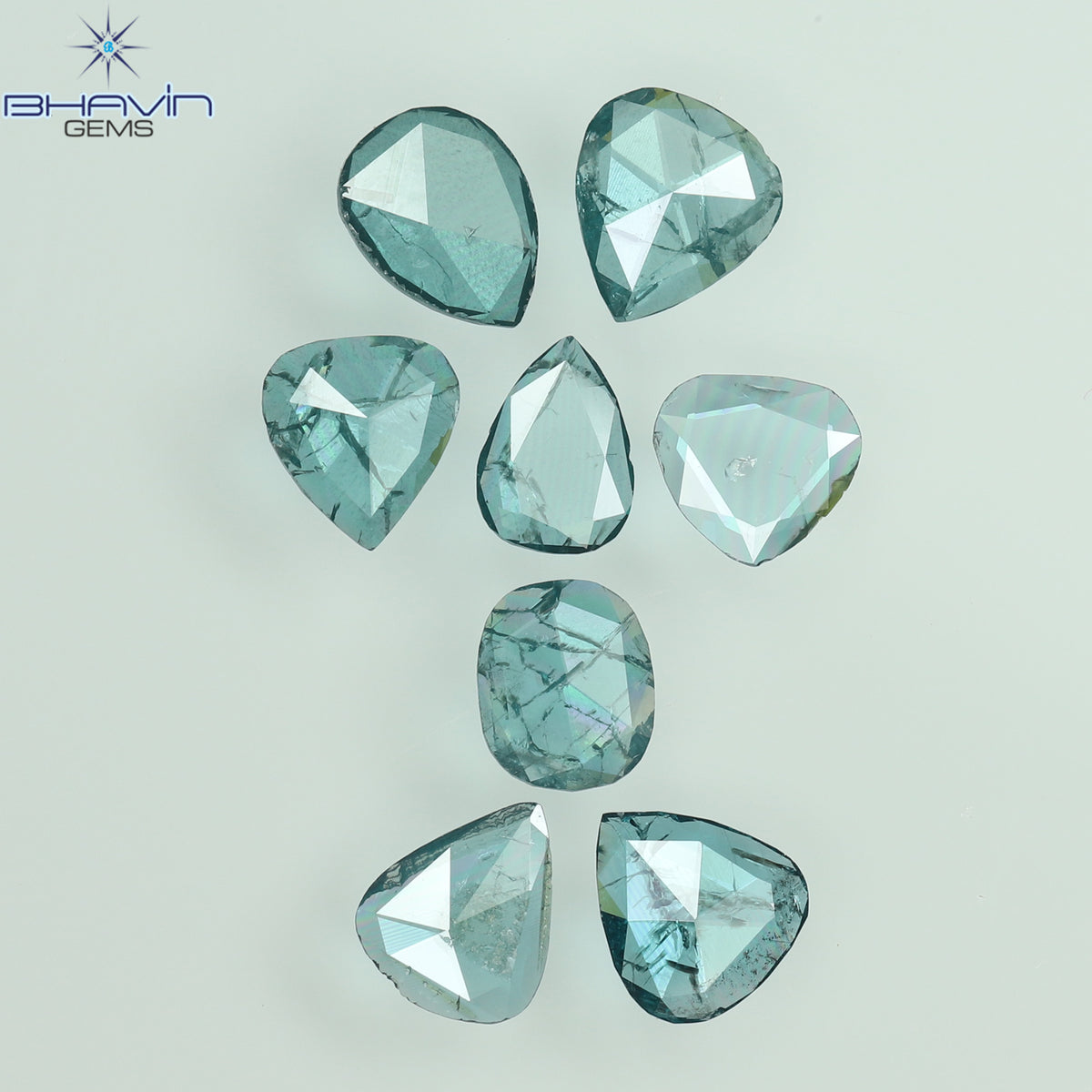 0.55 CT/4 個 スライス形状 天然ダイヤモンド ブルー イエロー カラー I3 クラリティ (5.40 MM)