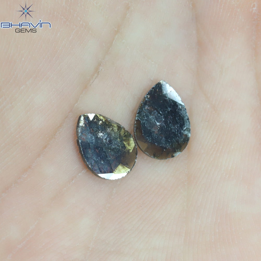 1.89 CT/2 Pcs Slice Shape Natural Diamond Salt And Pepper Color I3 Clarity (10.38 MM)