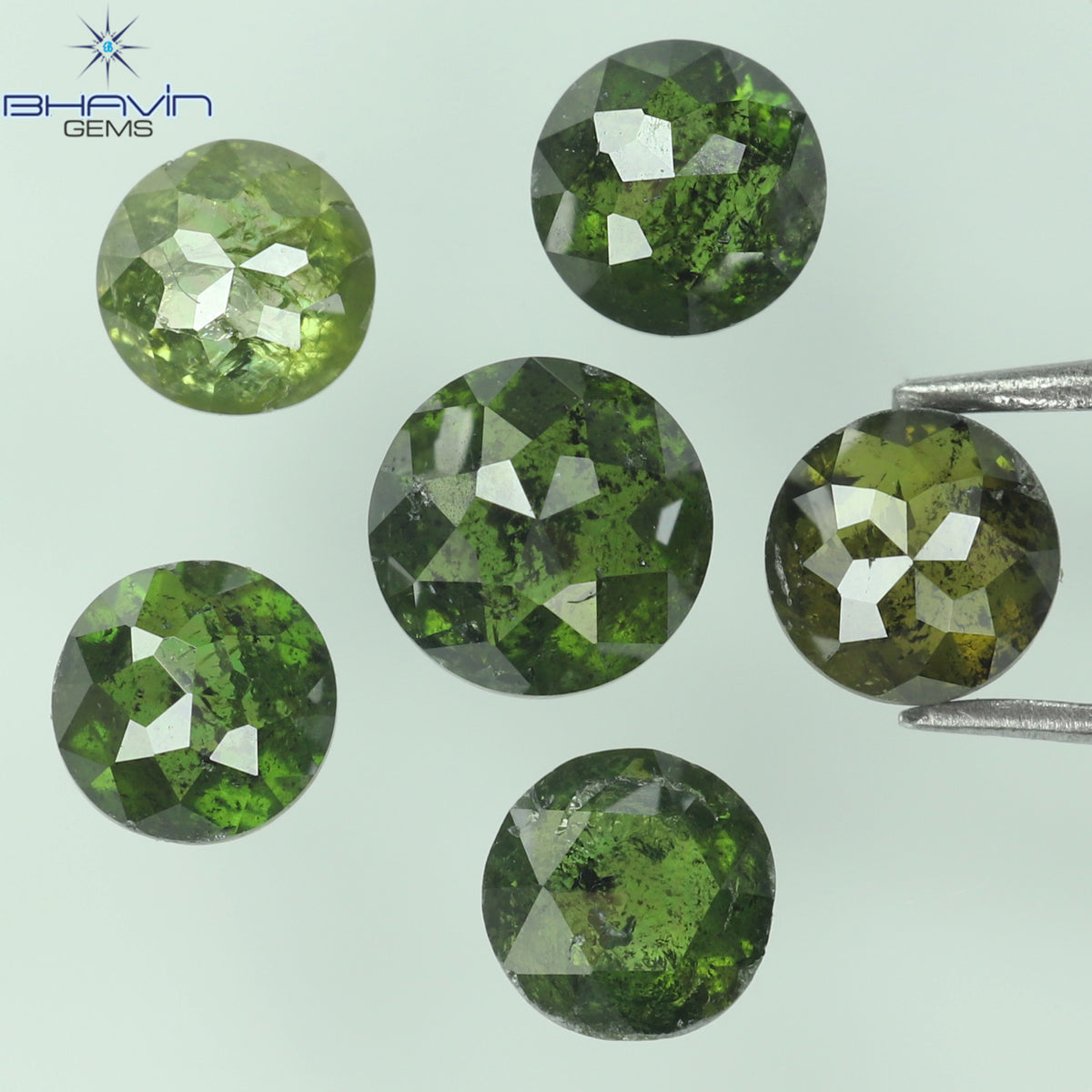 1.27 CT/6 Pcs Natural Round Rose Cut Diamond Enhanced Green Color Clarity I3 (3.86 MM)