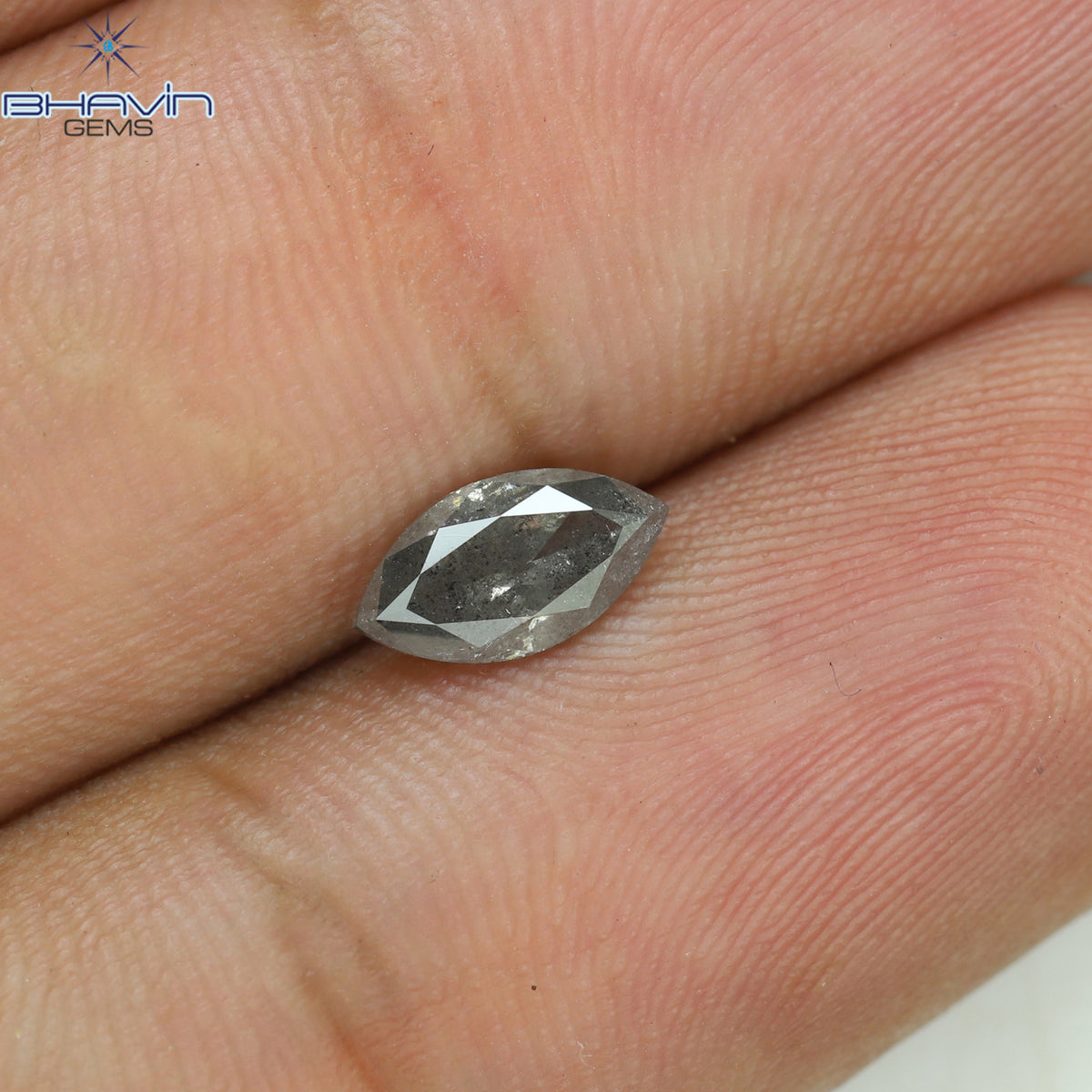 0.73 CT マーキスシェイプ 天然ルースダイヤモンド ブラック（ソルトアンドペッパー）カラー I3 クラリティ（8.10 MM）