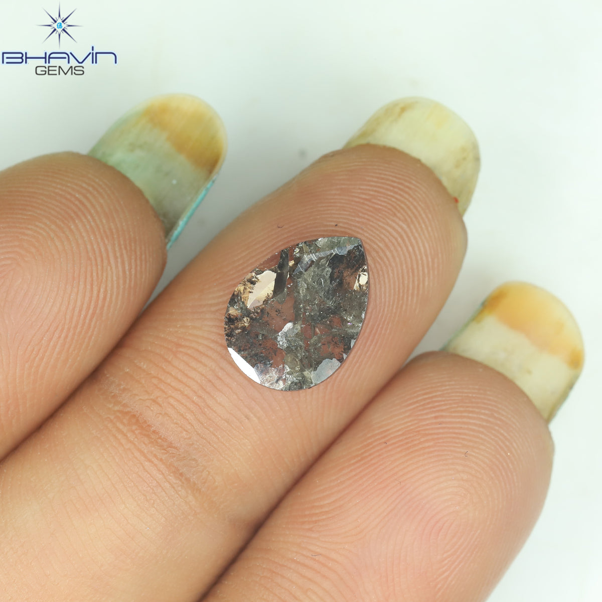 1.06 CT Natural Pear Slice Diamond Salt and Pepper Color Clarity I3 (10.94 MM)