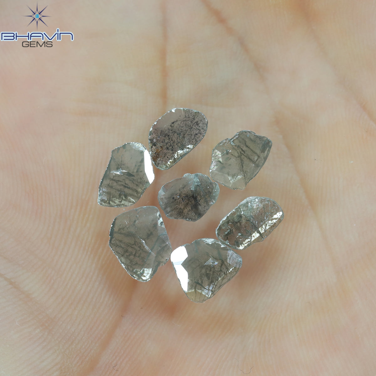 2.51 CT/7 Pcs Natural Slice Diamond Salt and Pepper Color Clarity I3 (8.37 MM)