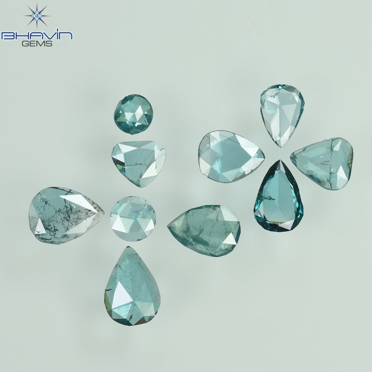 0.55 CT/4 個 スライス形状 天然ダイヤモンド ブルー イエロー カラー I3 クラリティ (5.40 MM)