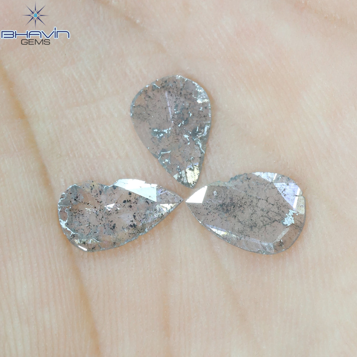 1.32 CT/3 Pcs Natural Pear Slice Diamond Salt and Pepper Color Clarity I3 (9.72 MM)