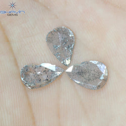 1.32 CT (3 Pcs) Pear Slice Shape Natural Diamond Salt And Pepper Color I3 Clarity (9.72 MM)