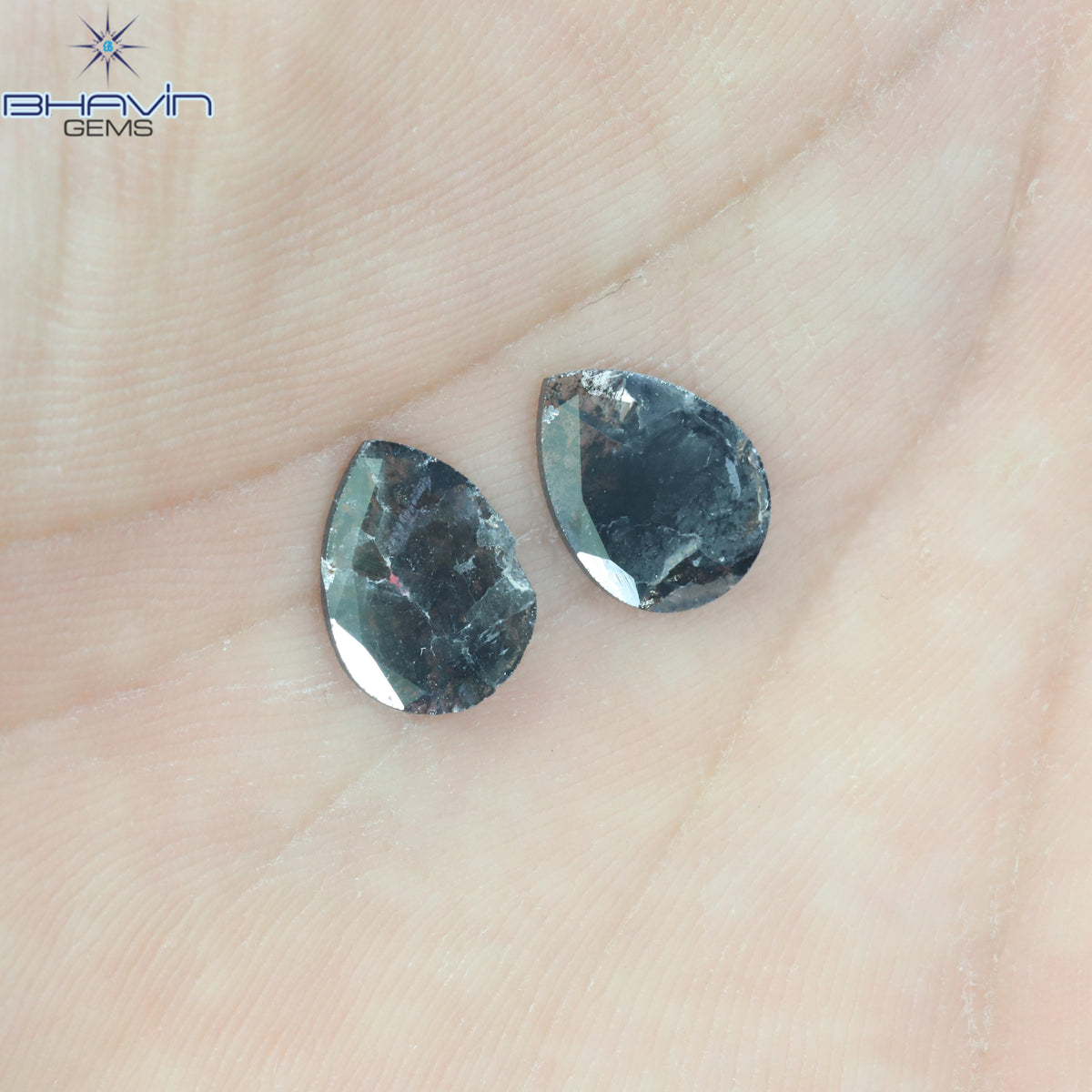 2.04 CT/2 Pcs Natural Pear Slice Diamond Salt and Pepper Color Clarity I3 (11.07 MM)
