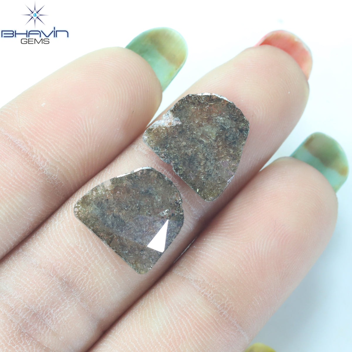 3.25 CT (2 個) ペアー スライス シェイプ ナチュラル ダイヤモンド ブラウン カラー I3 クラリティ (11.72 MM)