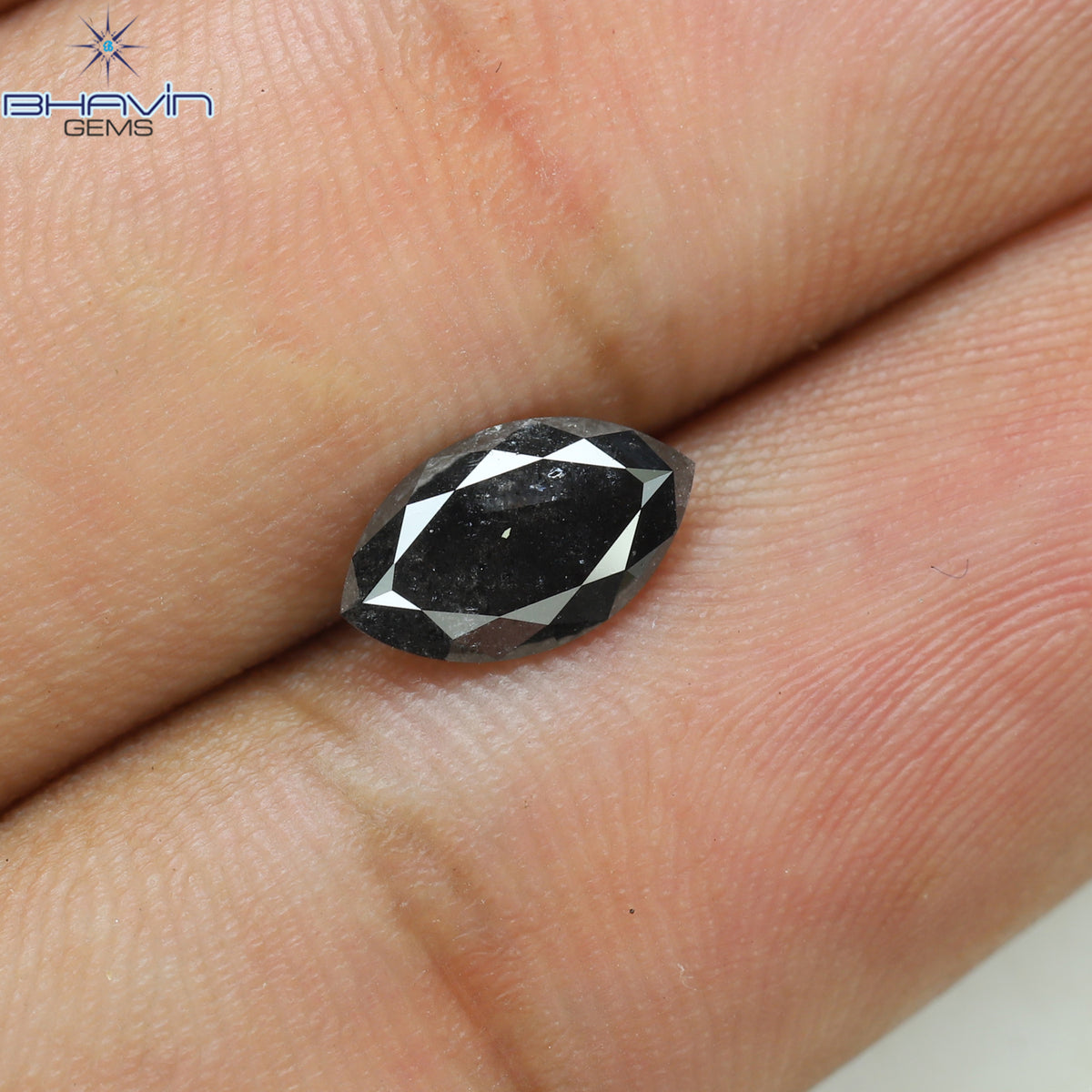 1.06 CT マーキスシェイプ 天然ルースダイヤモンド ブラック（ソルトアンドペッパー）カラー I3 クラリティ（9.08 MM）
