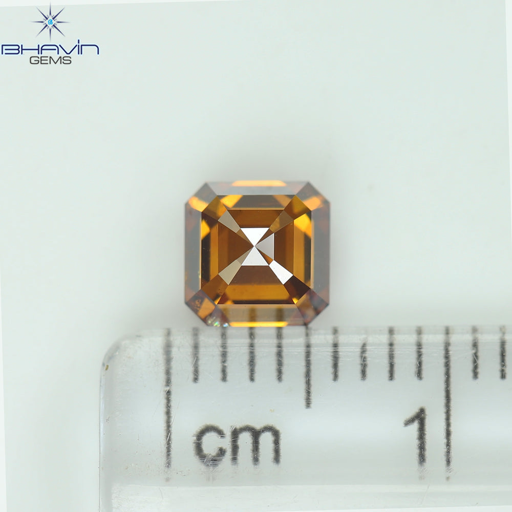 1.02 CT Emerald Diamond Enhanced Brown-Orange Color SI1 Clarity (5.24 MM)