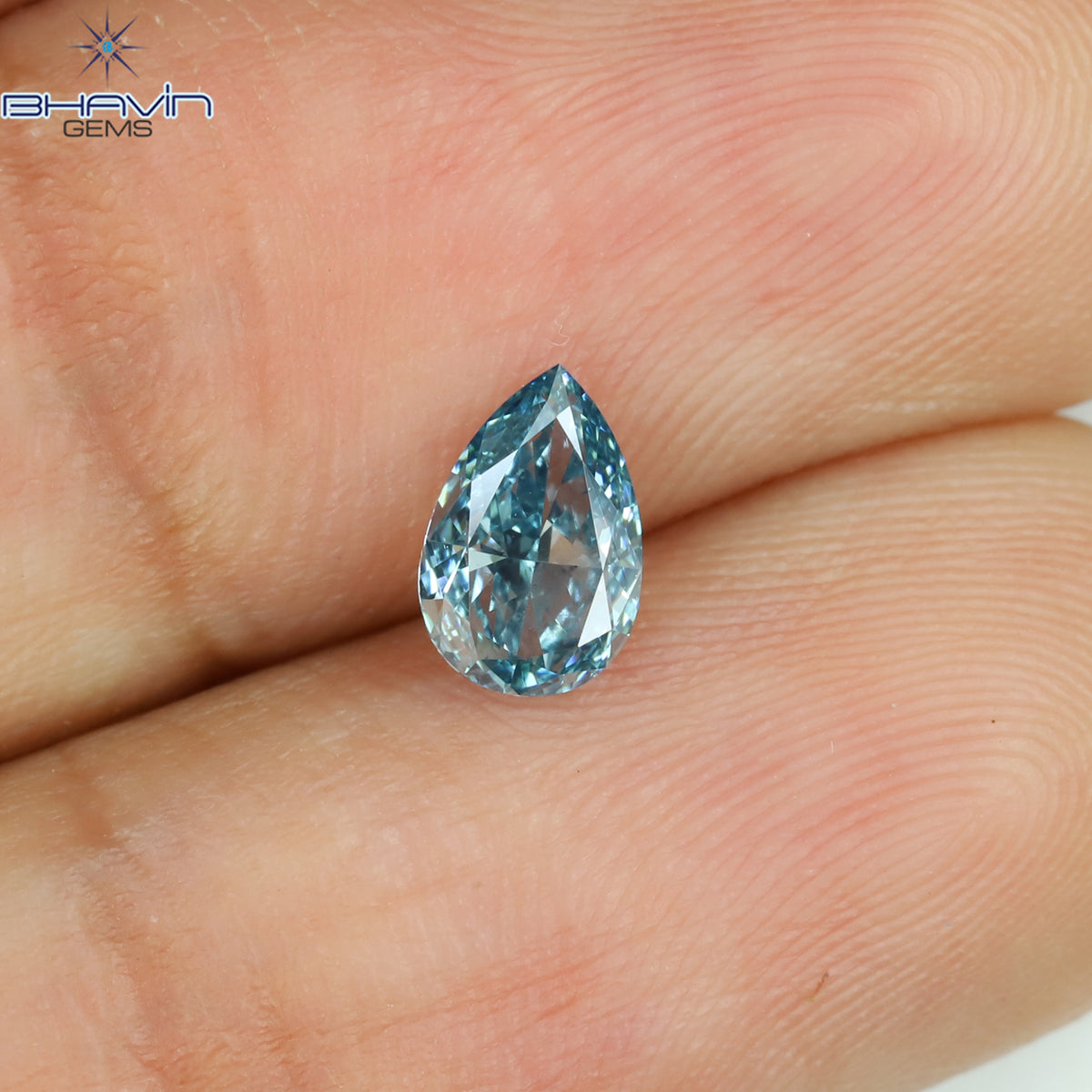 0.52 CT Natural Pear Diamond Enhanced Intense Blue Color Clarity VS1 (6.43 MM)