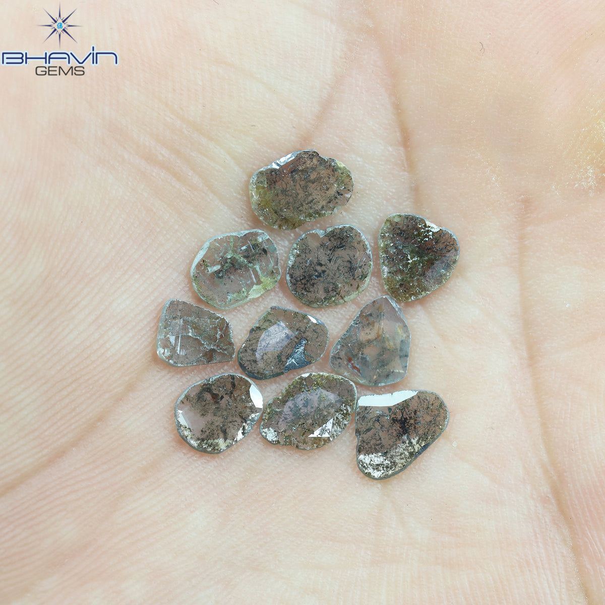 3.20 CT/10 Pcs Natural Slice Diamond Salt and Pepper Color Clarity I3 (5.94 MM)