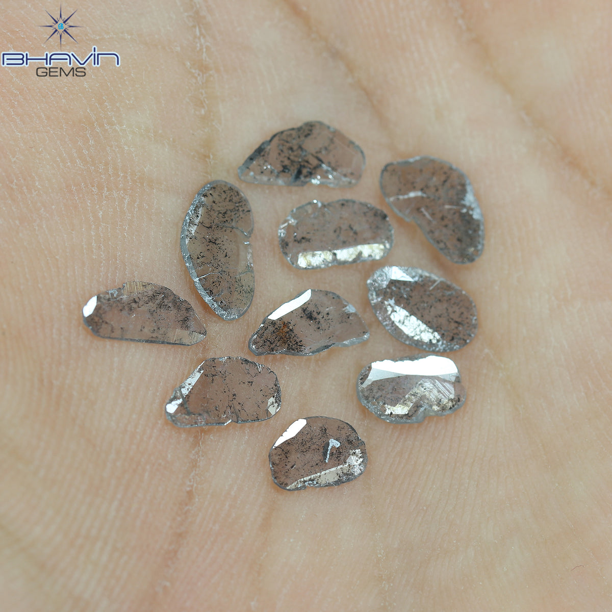 2.13 CT/10 Pcs Natural Slice Diamond Salt and Pepper Color Clarity I3 (8.69 MM)