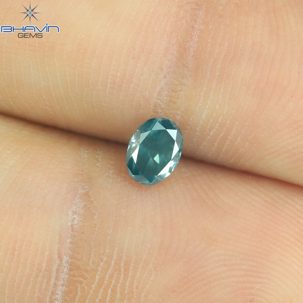 0.37CT Oval Shape Enhanced Blueish Green Color Natural Diamond VS2 Clarity (4.78 MM)
