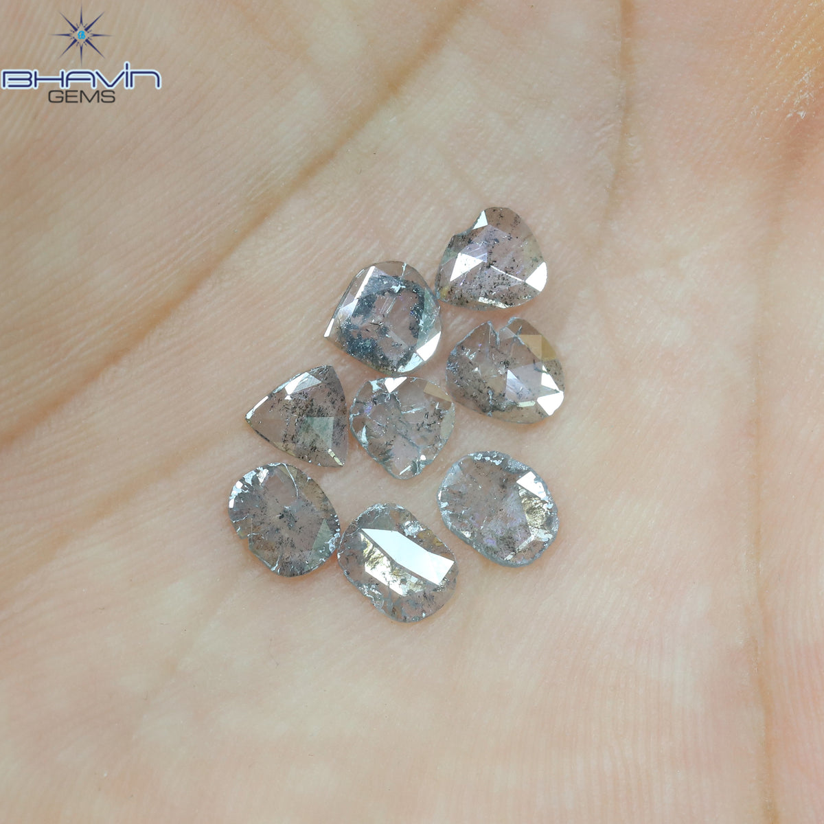 1.32 CT/8 Pcs Natural Uncut Slice Diamond Salt and Pepper Color Clarity I3 (5.57 MM)