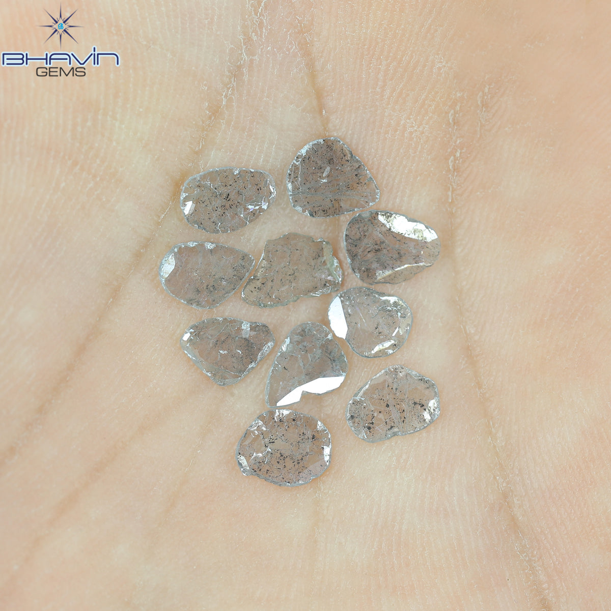 2.05 CT/10 Pcs Natural Slice Diamond Salt and Pepper Color Clarity I3 (6.46 MM)