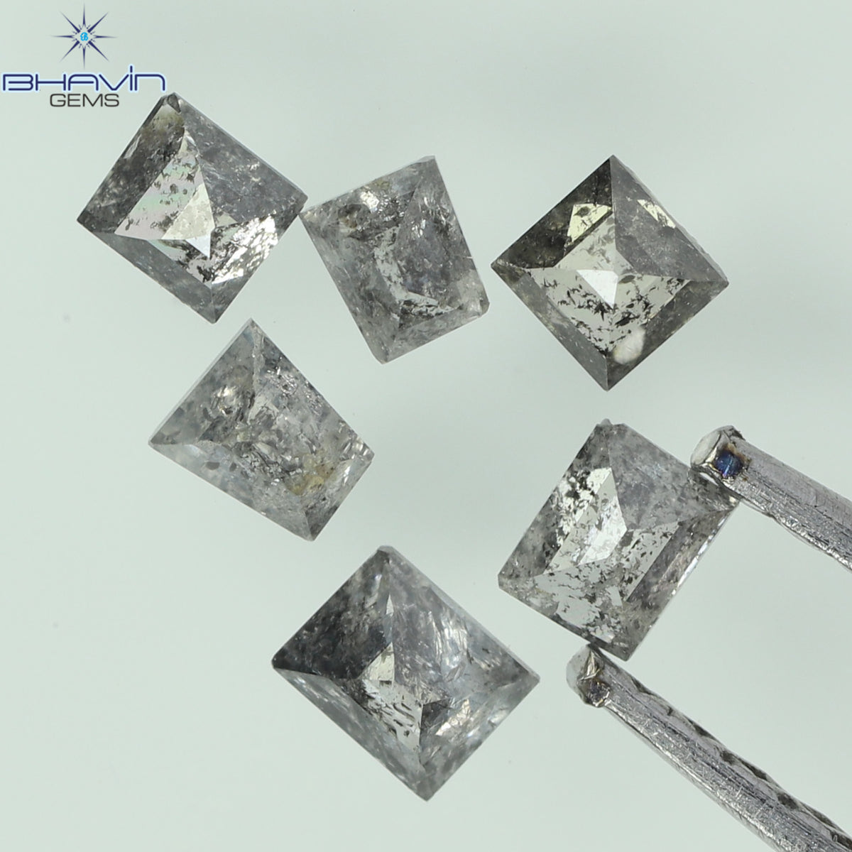 0.33 CT/6 Pcs Natural Square Baguette Diamond Salt and Pepper Color Clarity I3 (2.62 MM)