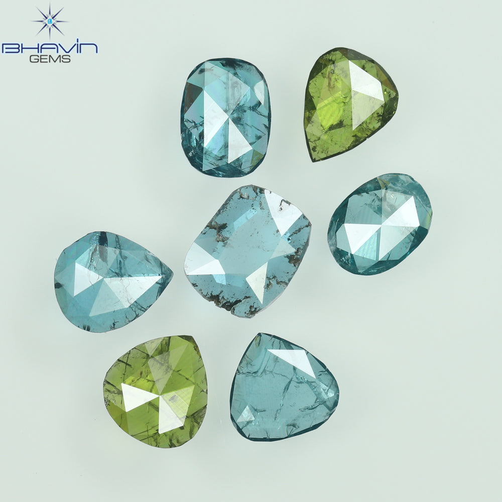 1.67 CT/7 Pcs Slice Shape Natural Diamond Blue Green Color I2 Clarity (5.65 MM)