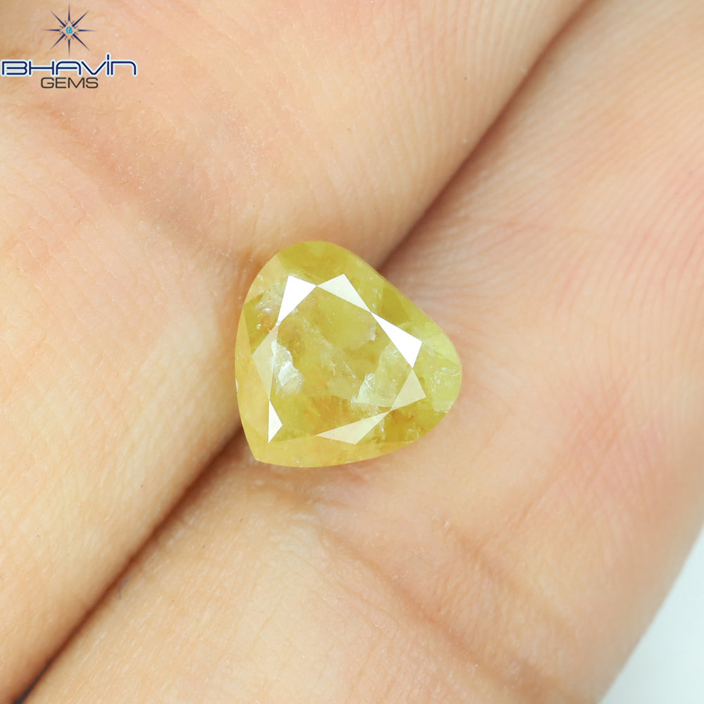 1.37 CT Heart Shape Natural Diamond Yellow Color I3 Clarity (6.77 MM)
