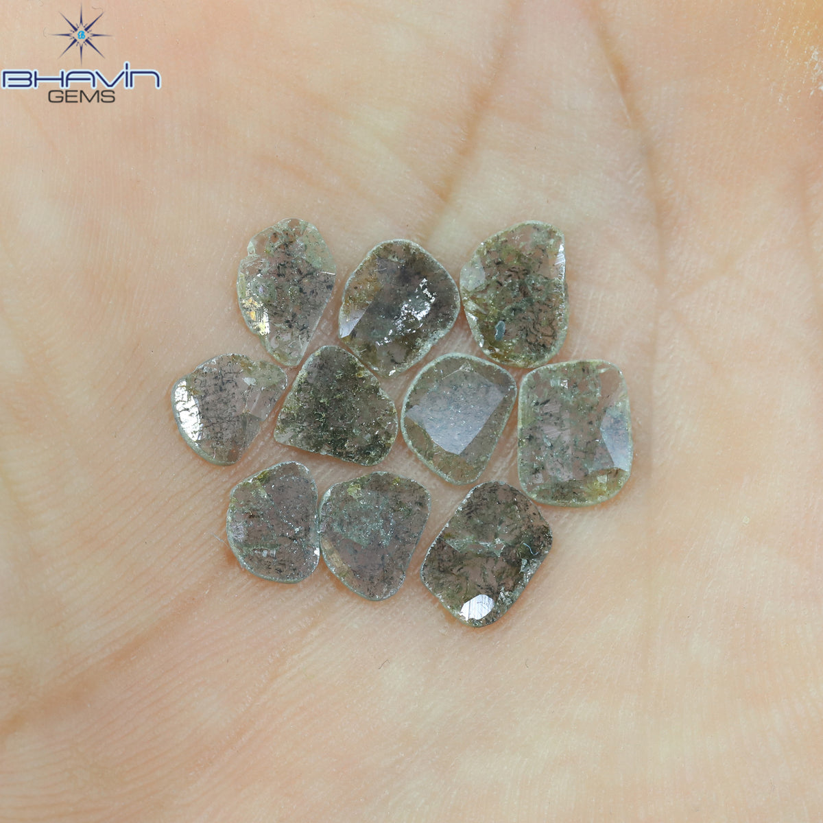 2.57 CT/10 Pcs Natural Slice Diamond Salt and Pepper Color Clarity I3 (6.03 MM)