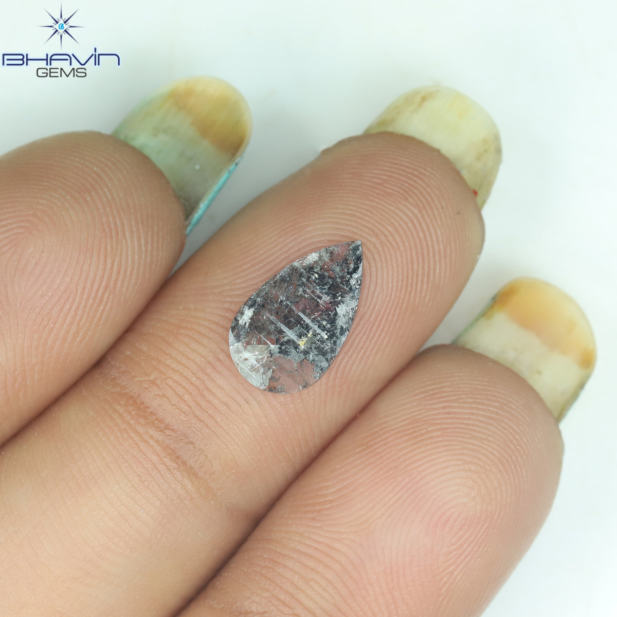 0.69 CT Natural Pear Slice Diamond Salt and Pepper Color Clarity I3 (10.85 MM)