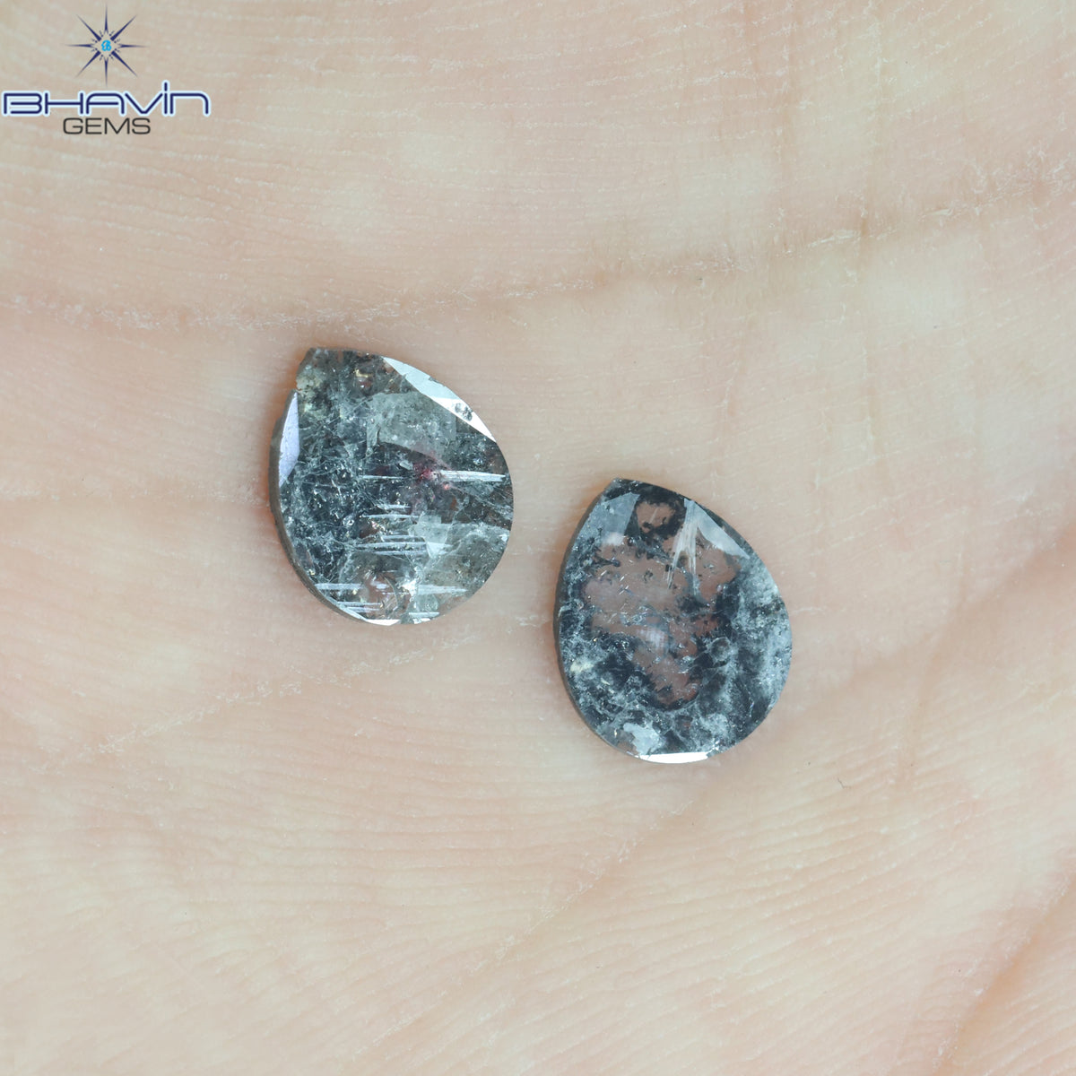 1.33 CT/2 Pcs Natural Pear Slice Diamond Salt and Pepper Color Clarity I3 (9.12 MM)
