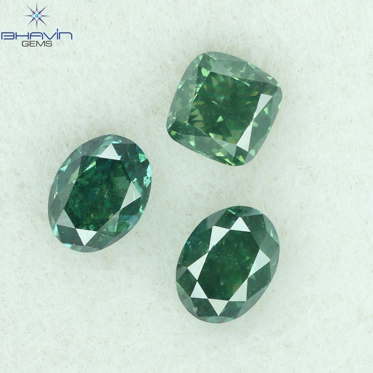 0.39 CT/3 Pcs Natural Mix Shape Diamond Enhanced Bluish Green Color Clarity SI1 (3.33 MM)