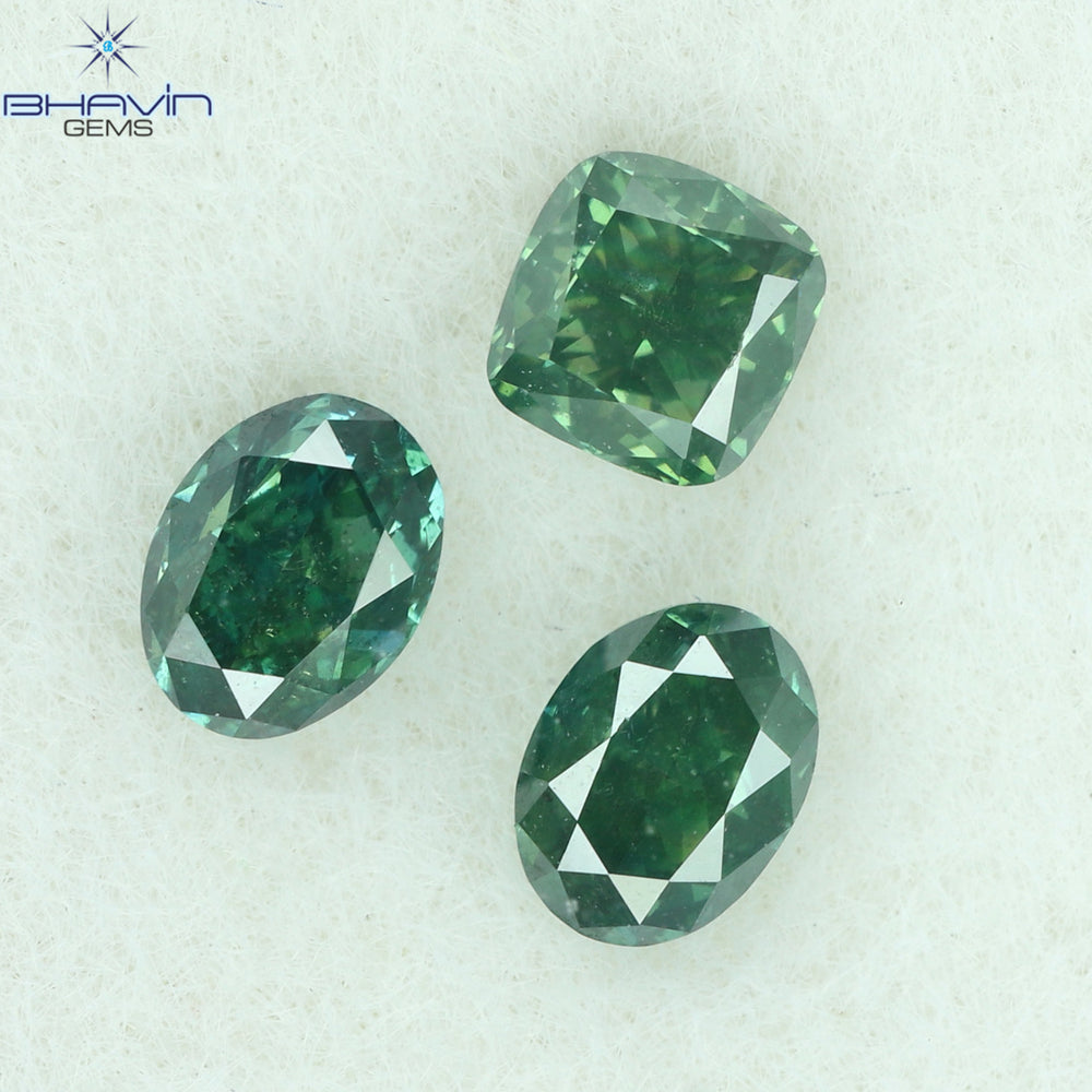 0.39 CT/3 CT Mix Shape Natural Diamond Green Color SI1 Clarity (3.33 MM)