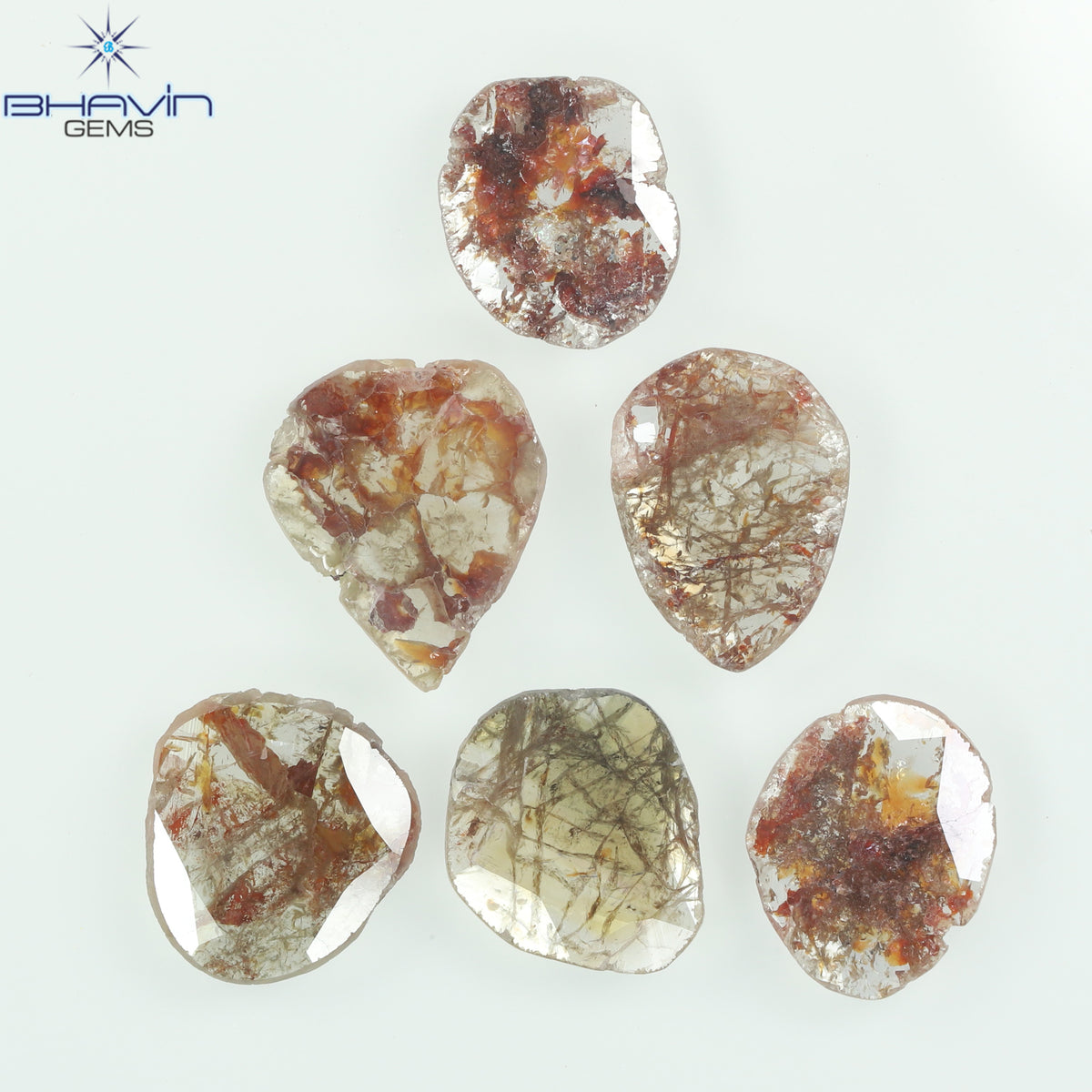 3.57 CT/5 ピース スライス シェイプ ナチュラル ルース ダイヤモンド ブラウン カラー I3 クラリティ (11.59 MM)
