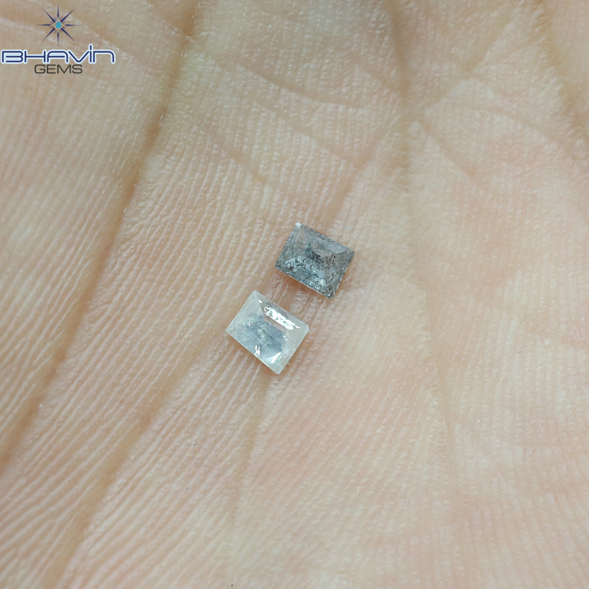 0.33 CT/2 Pcs Natural Square-Baguette Diamond Salt and Pepper Color Clarity I3 (3.57 MM)