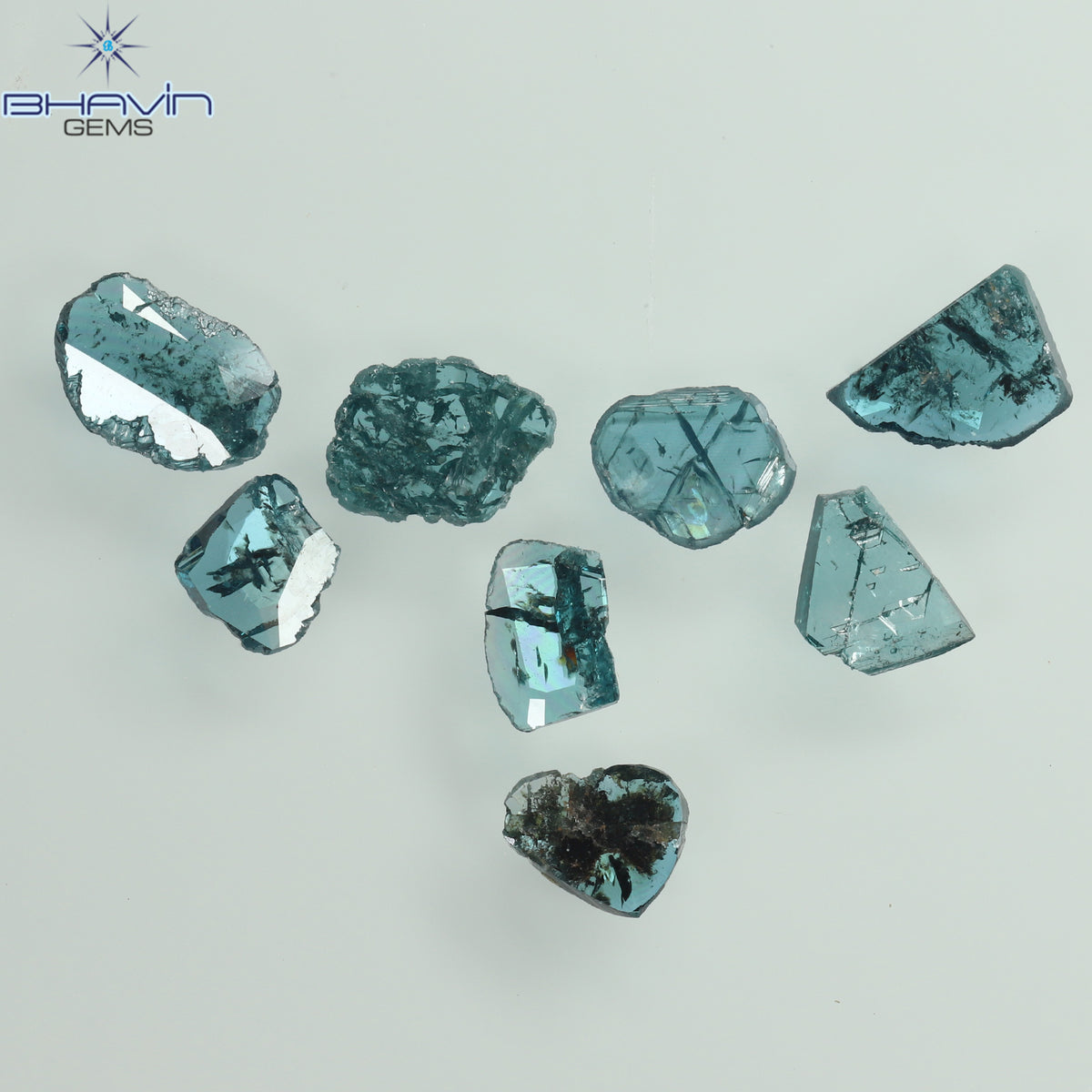 0.55 CT/4 個 スライス形状 天然ダイヤモンド ブルー イエロー カラー I3 クラリティ (5.40 MM)