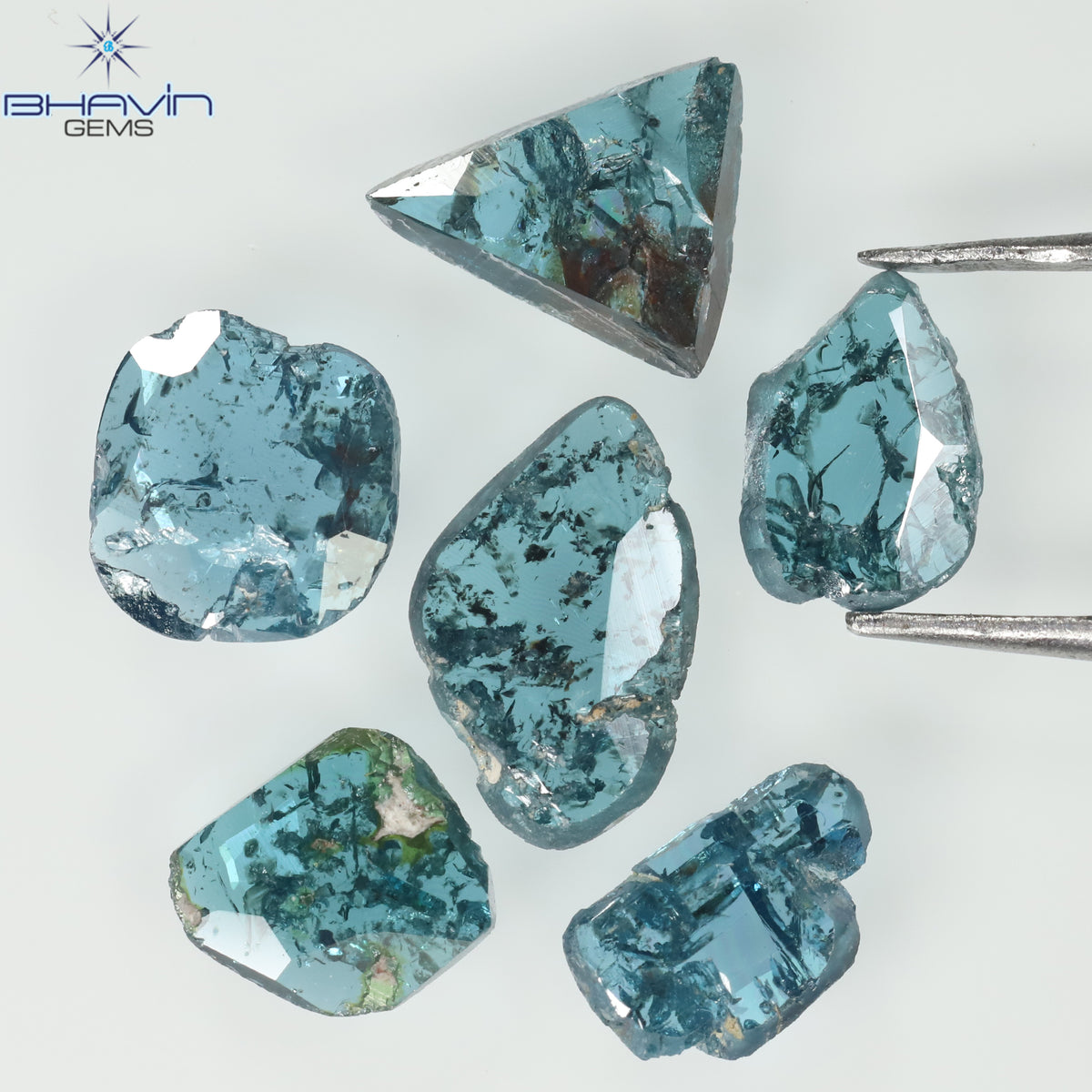 1.57 CT/6 Pcs Natural Uncut Diamond Enhanced Blue Color Clarity I3 (6.18 MM)
