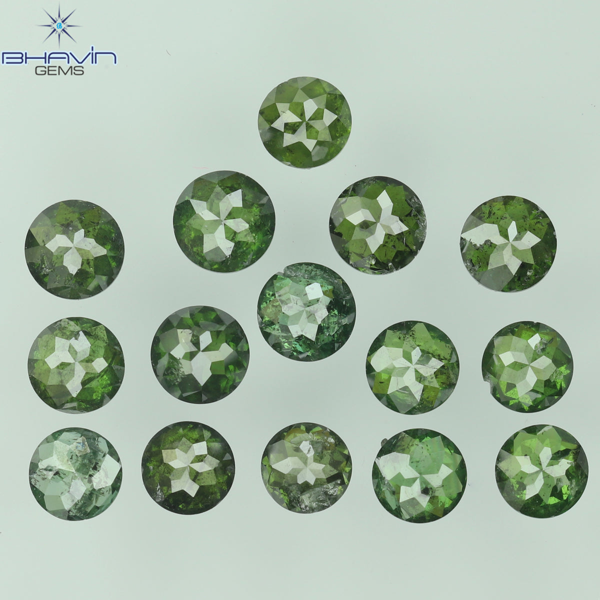 1.22 CT/15 Pcs Natural Round Rose Cut Diamond Enhanced Green Color Clarity I3 (2.75 MM)