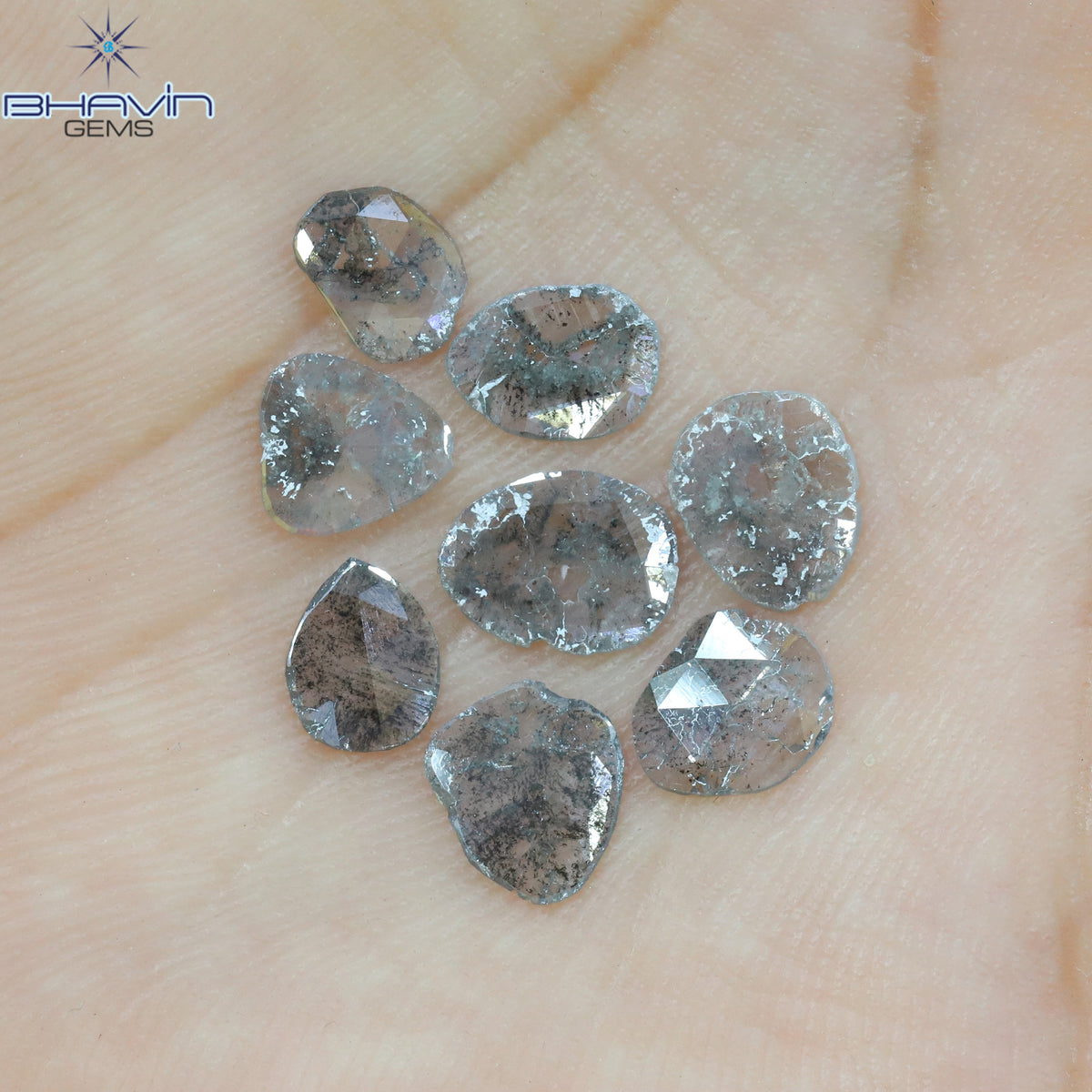 2.53 CT/8 Pcs Natural Slice Diamond Salt and Pepper Color Clarity I3 (7.88 MM)