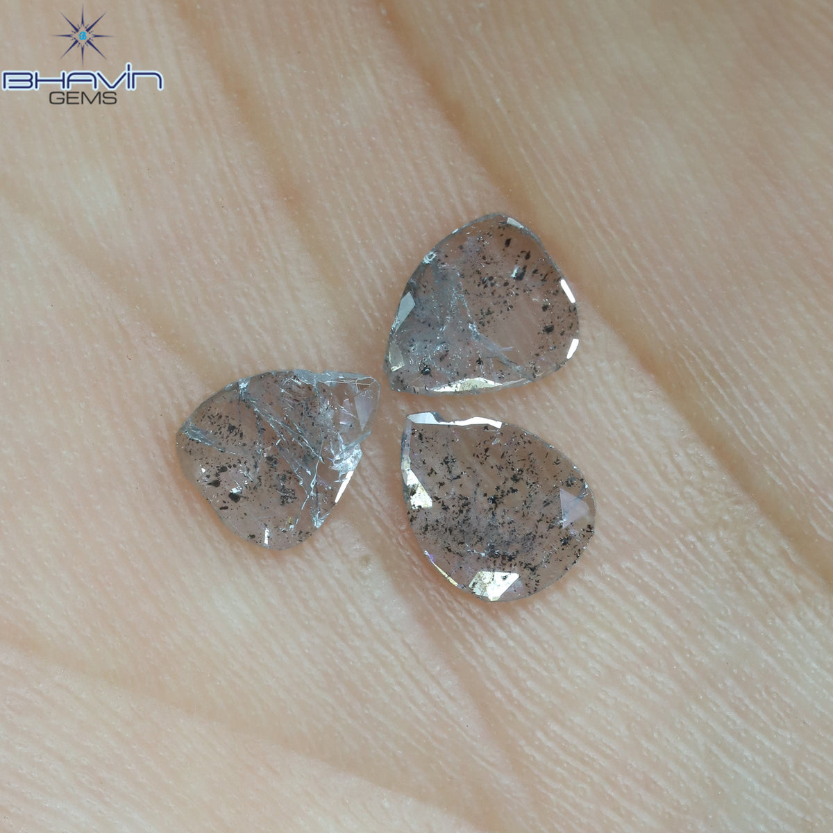 0.70 CT/3 Pcs Natural Pear Slice Diamond Salt and Pepper Color Clarity I3 (6.78 MM)