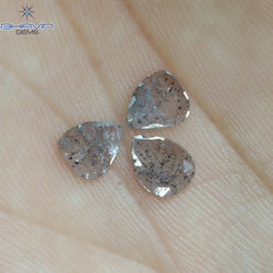 0.70 CT/3 Pcs Pear Slice Shape Natural Diamond Salt And Pepper Color I3 Clarity (6.78 MM)