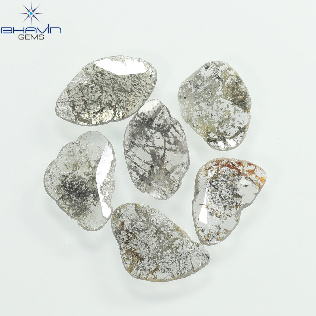 2.68 CT/6 Pcs Natural Slice Diamond Salt and Pepper Color Clarity I3 (10.12 MM)