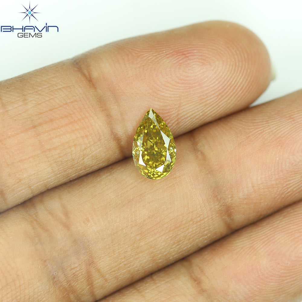 GIA Certified 1.20 CT Pear Diamond Natural Brownish Greenish Yellow Color SI2 Clarity (8.82 MM)
