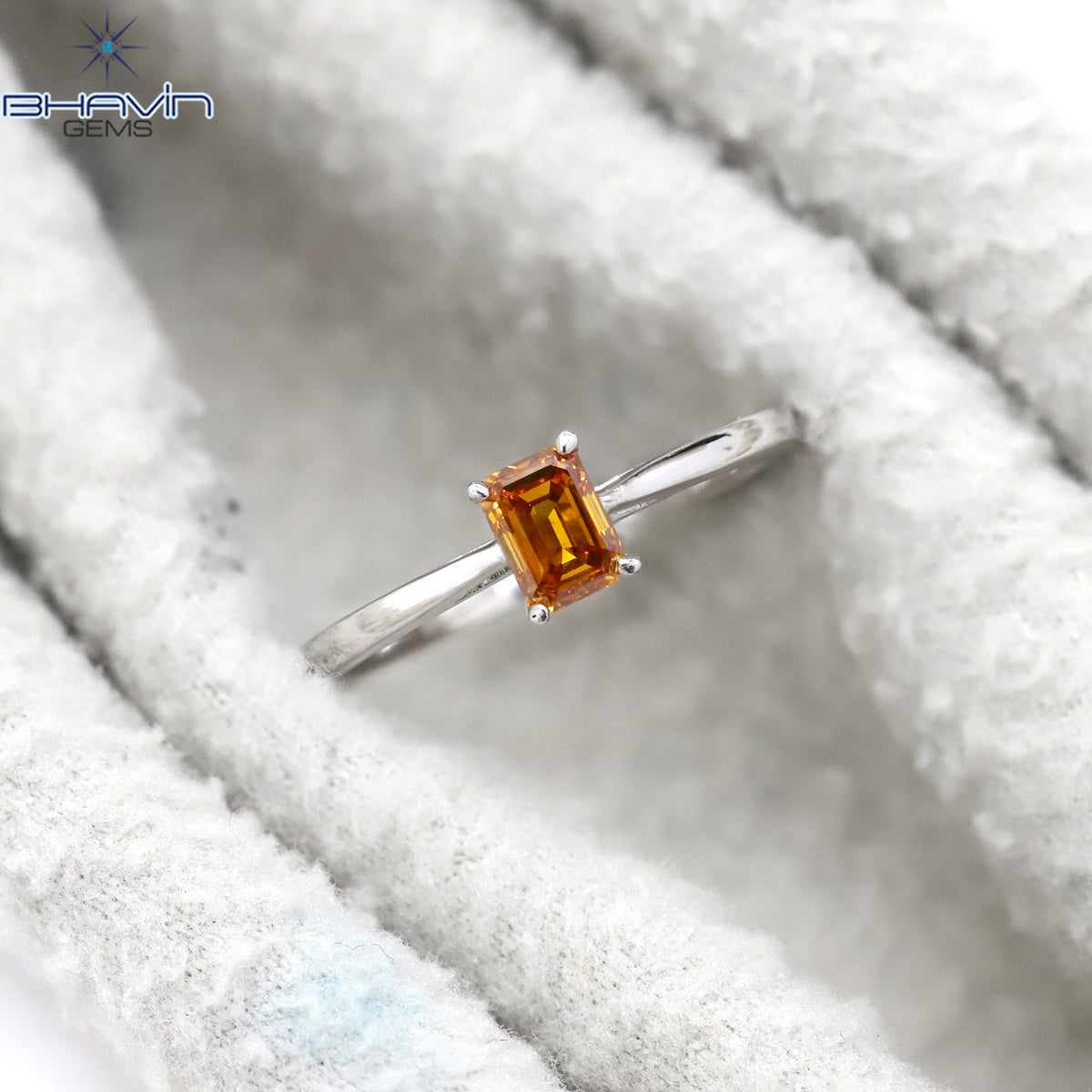 Classic Emerald Cut Orange Diamond Solitaire